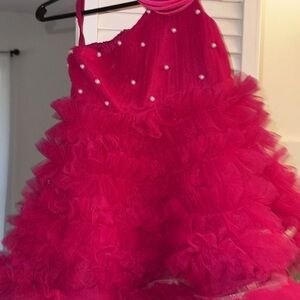 18-24 Month Baby Pageant Dress Pink Cow Brand With Pearls Hot Pinkie